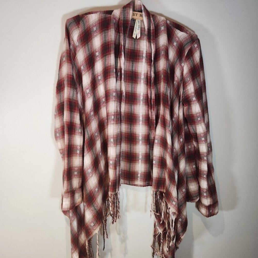 Small oversized 100% cotton Plaid‎ Fringe Cardigan tassled embroidered